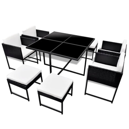 9 Piece Patio Dining Set with Cushions Poly Rattan Black