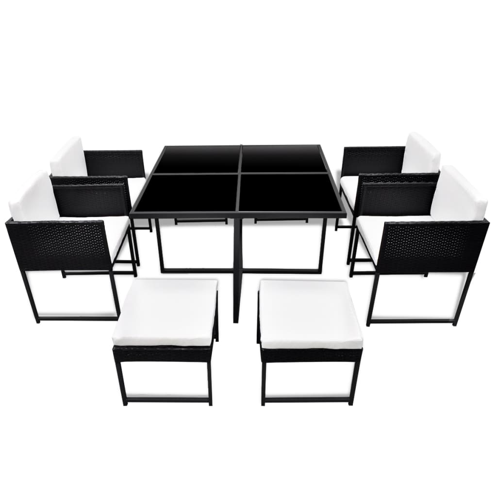 9 Piece Patio Dining Set with Cushions Poly Rattan Black