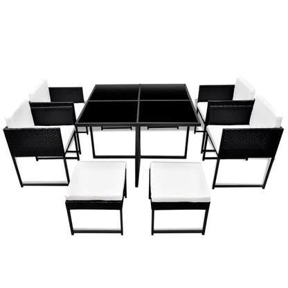 9 Piece Patio Dining Set with Cushions Poly Rattan Black