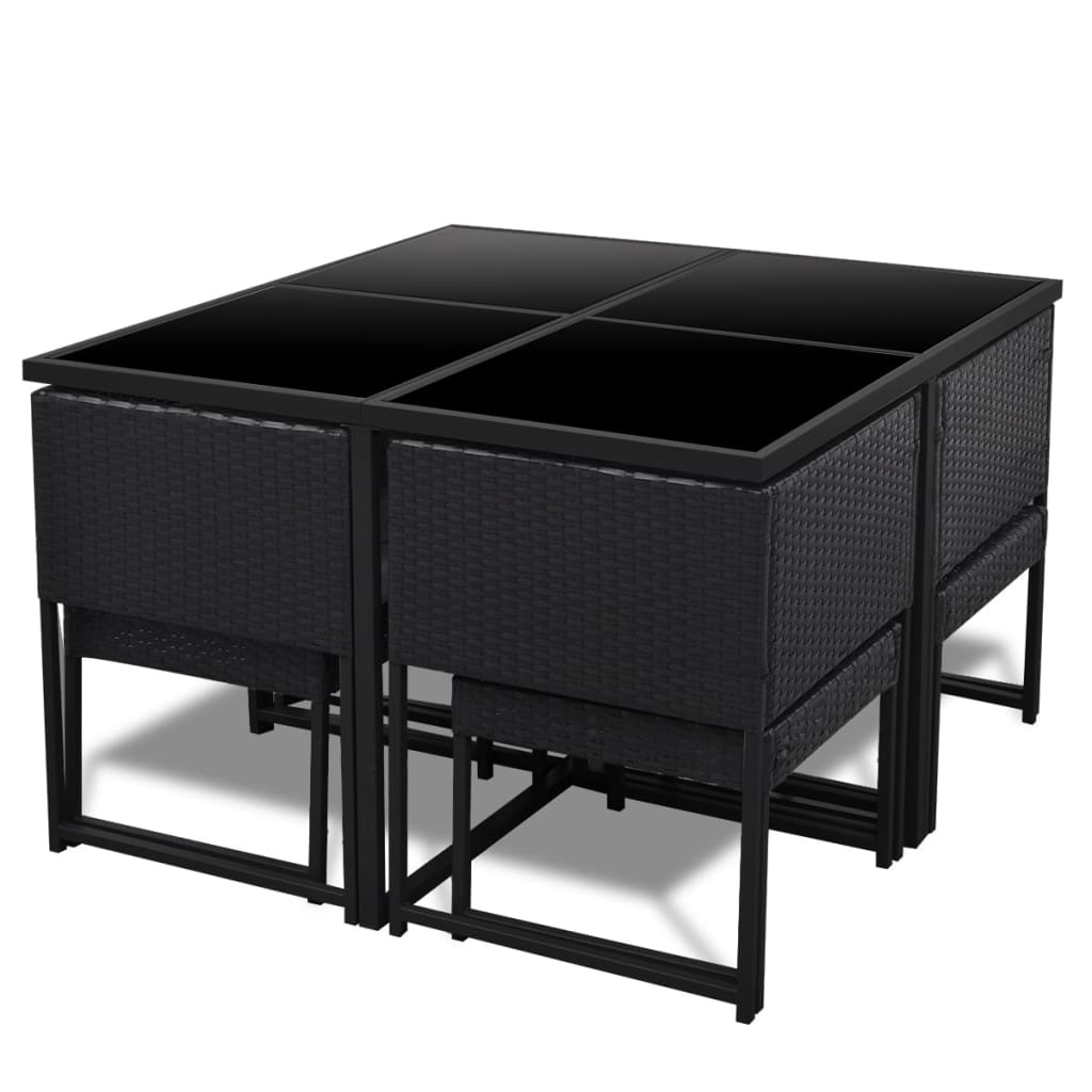 9 Piece Patio Dining Set with Cushions Poly Rattan Black