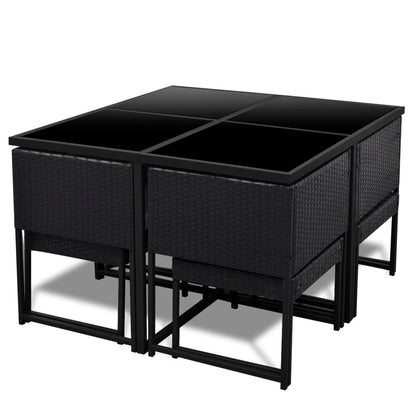 9 Piece Patio Dining Set with Cushions Poly Rattan Black