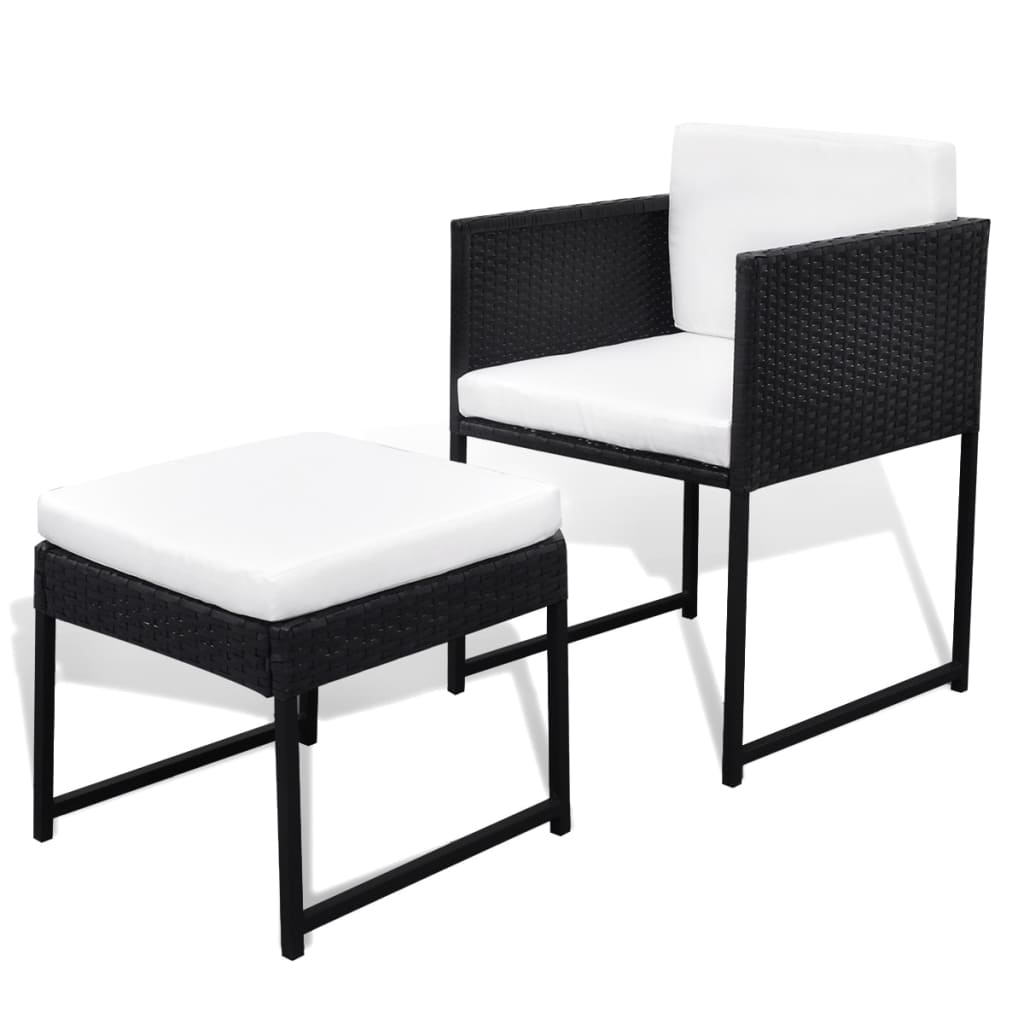 9 Piece Patio Dining Set with Cushions Poly Rattan Black
