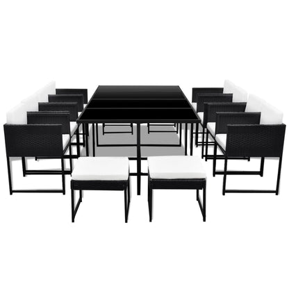 13 Piece Patio Dining Set with Cushions Poly Rattan Black