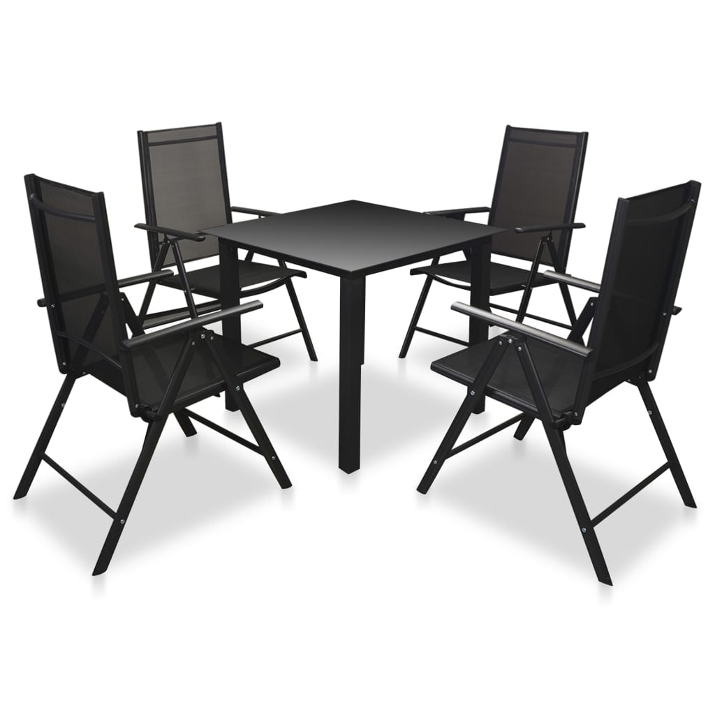 5 Piece Patio Dining Set with Folding Chairs Aluminum Black