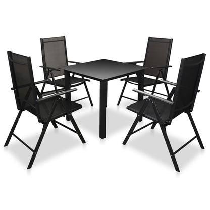 5 Piece Patio Dining Set with Folding Chairs Aluminum Black