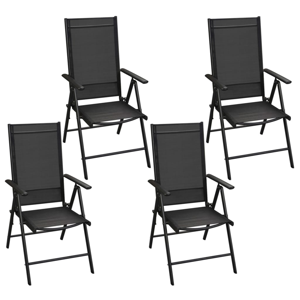 5 Piece Patio Dining Set with Folding Chairs Aluminum Black