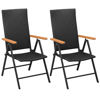 Garden Chair | Set of 2 | Black | PE Rattan | Standard | Foldable