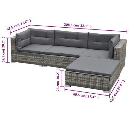 5 Piece Patio Lounge Set with Cushions Poly Rattan Gray