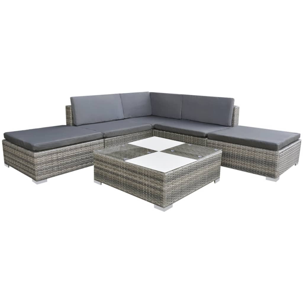 6 Piece Patio Lounge Set with Cushions Poly Rattan Gray
