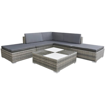 6 Piece Patio Lounge Set with Cushions Poly Rattan Gray