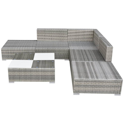 6 Piece Patio Lounge Set with Cushions Poly Rattan Gray