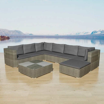 8 Piece Garden Lounge Set with Cushions Poly Rattan Grey