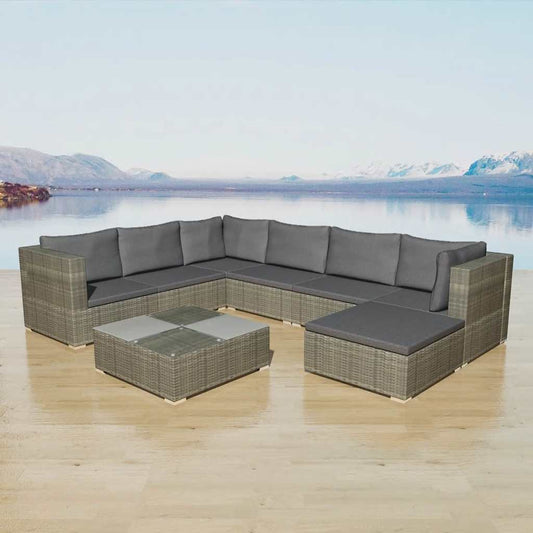 8 Piece Garden Lounge Set with Cushions Poly Rattan Grey