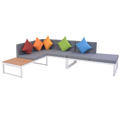 5 Piece Patio Lounge Set with Cushions Aluminum and WPC