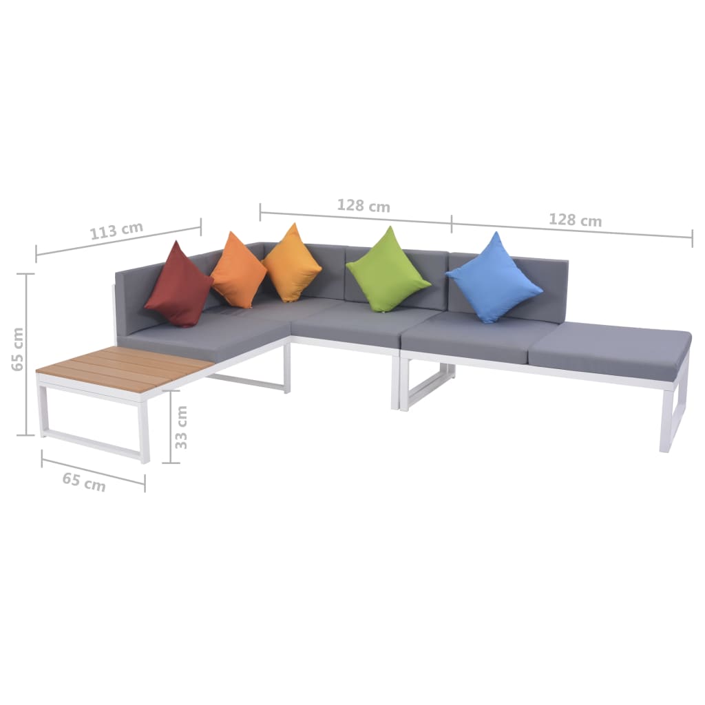5 Piece Patio Lounge Set with Cushions Aluminum and WPC