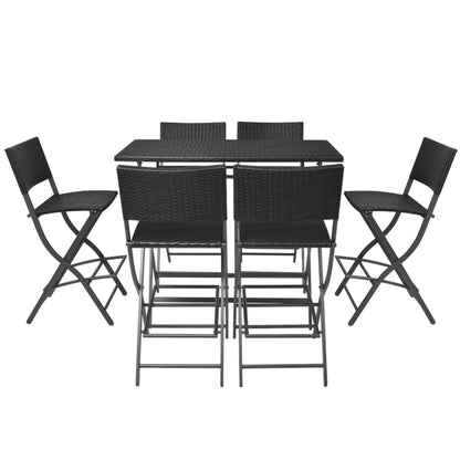 7 Piece Folding Outdoor Dining Set Steel Poly Rattan Black