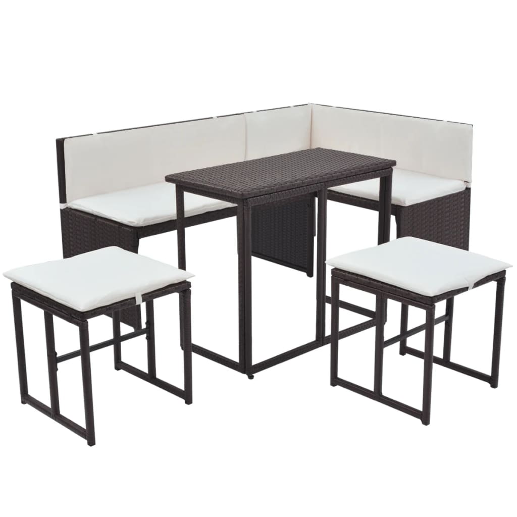 5 Piece Patio Dining Set Steel Poly Rattan Brown