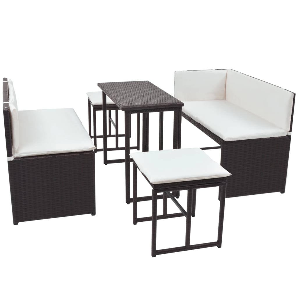 5 Piece Patio Dining Set Steel Poly Rattan Brown