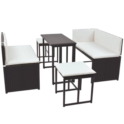 5 Piece Patio Dining Set Steel Poly Rattan Brown