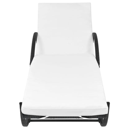 Sun Lounger with Cushion Poly Rattan Black