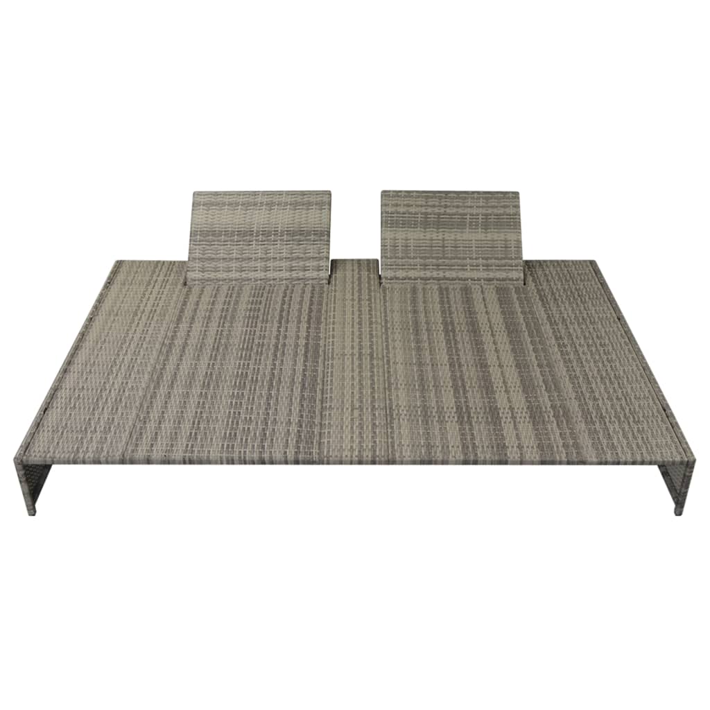 Double Sun Lounger with Cushion Poly Rattan Gray