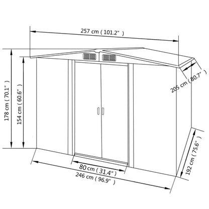 Garden Storage Shed Green Metal 257x205x178 cm