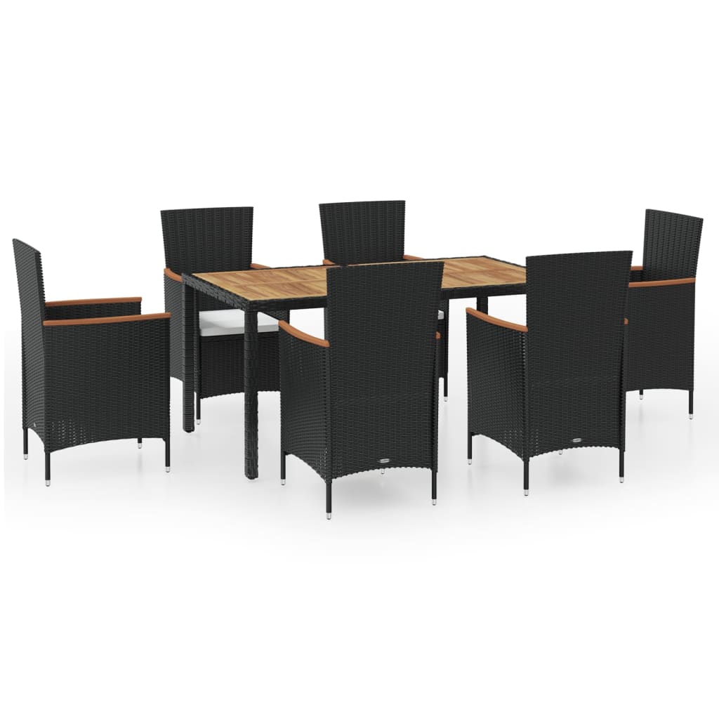 7 Piece Patio Dining Set with Cushions Poly Rattan