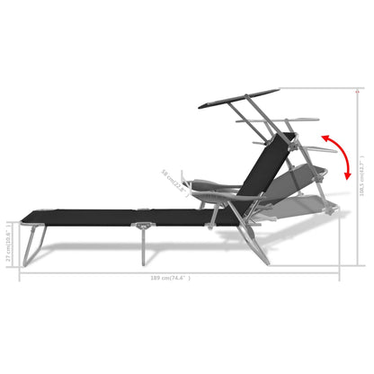 Sun Lounger with Canopy Steel Black