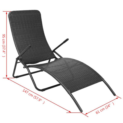 Sun Lounger Black PE rattan, Powder-coated steel Standard