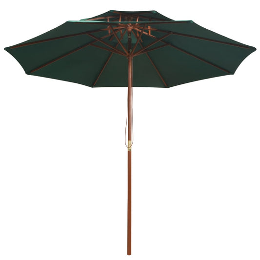Double Decker Garden Parasol 270x270 cm Wooden Pole Green
