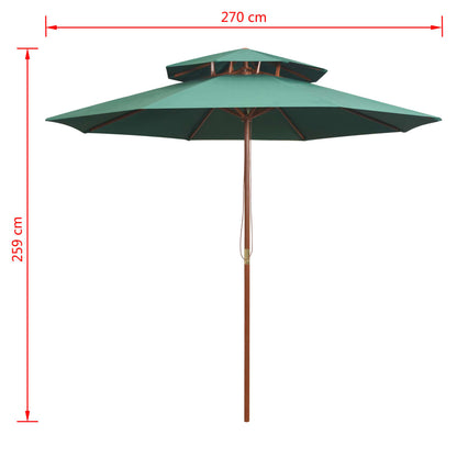 Double Decker Garden Parasol 270x270 cm Wooden Pole Green
