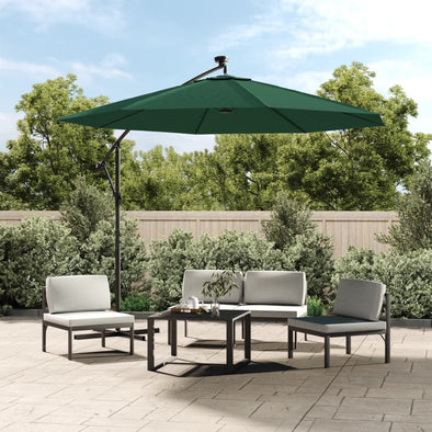 Hanging Garden Parasol with LED Lighting 118.1" Green Metal Pole