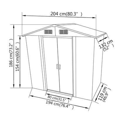 Garden Storage Shed Grey Metal 204x132x186 cm