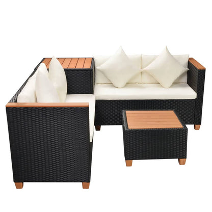4 Piece Patio Lounge Set with Cushions Poly Rattan Black