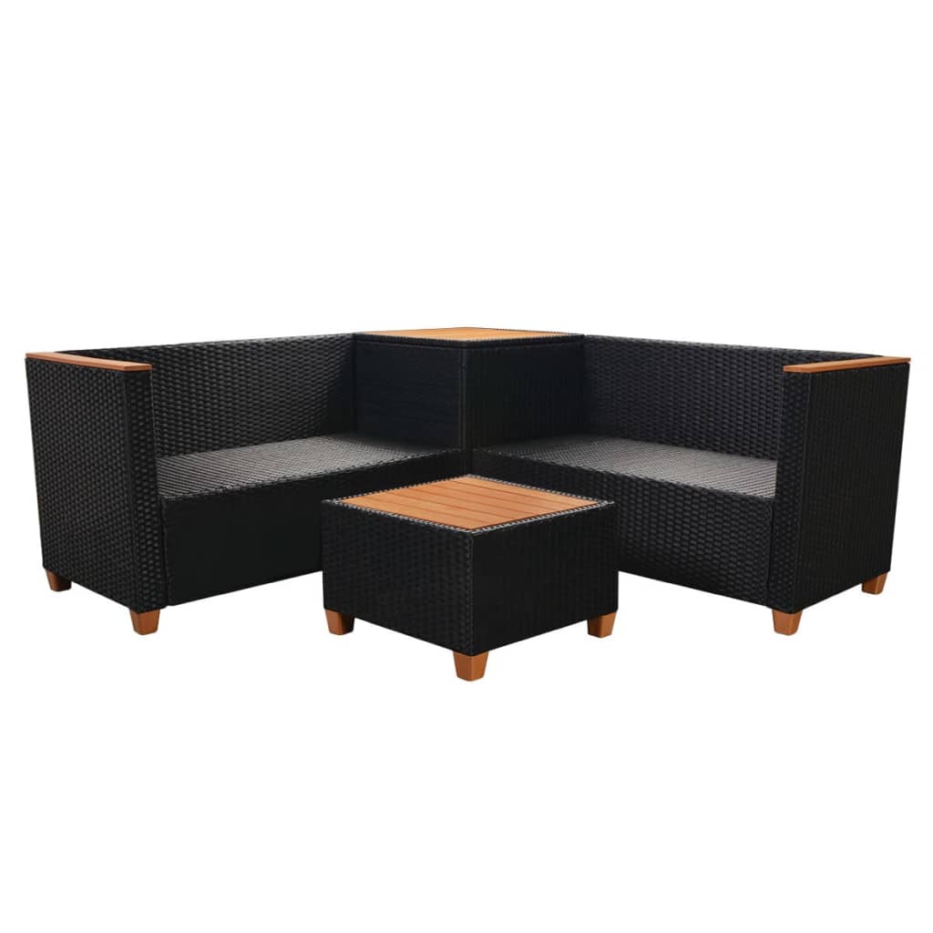 4 Piece Patio Lounge Set with Cushions Poly Rattan Black