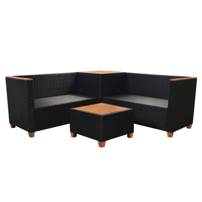 4 Piece Patio Lounge Set with Cushions Poly Rattan Black