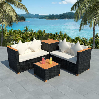 4 Piece Patio Lounge Set with Cushions Poly Rattan Black