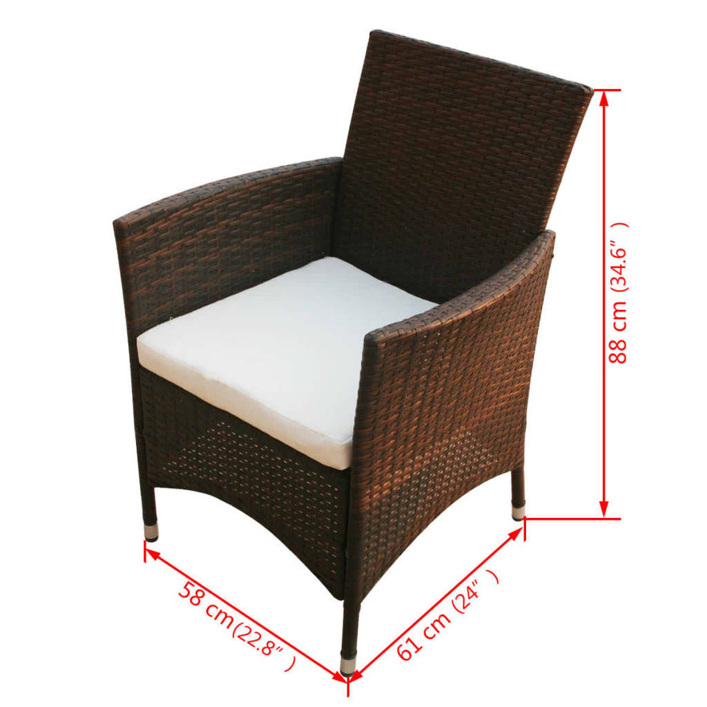 9 Piece Patio Dining Set with Cushions Poly Rattan Brown