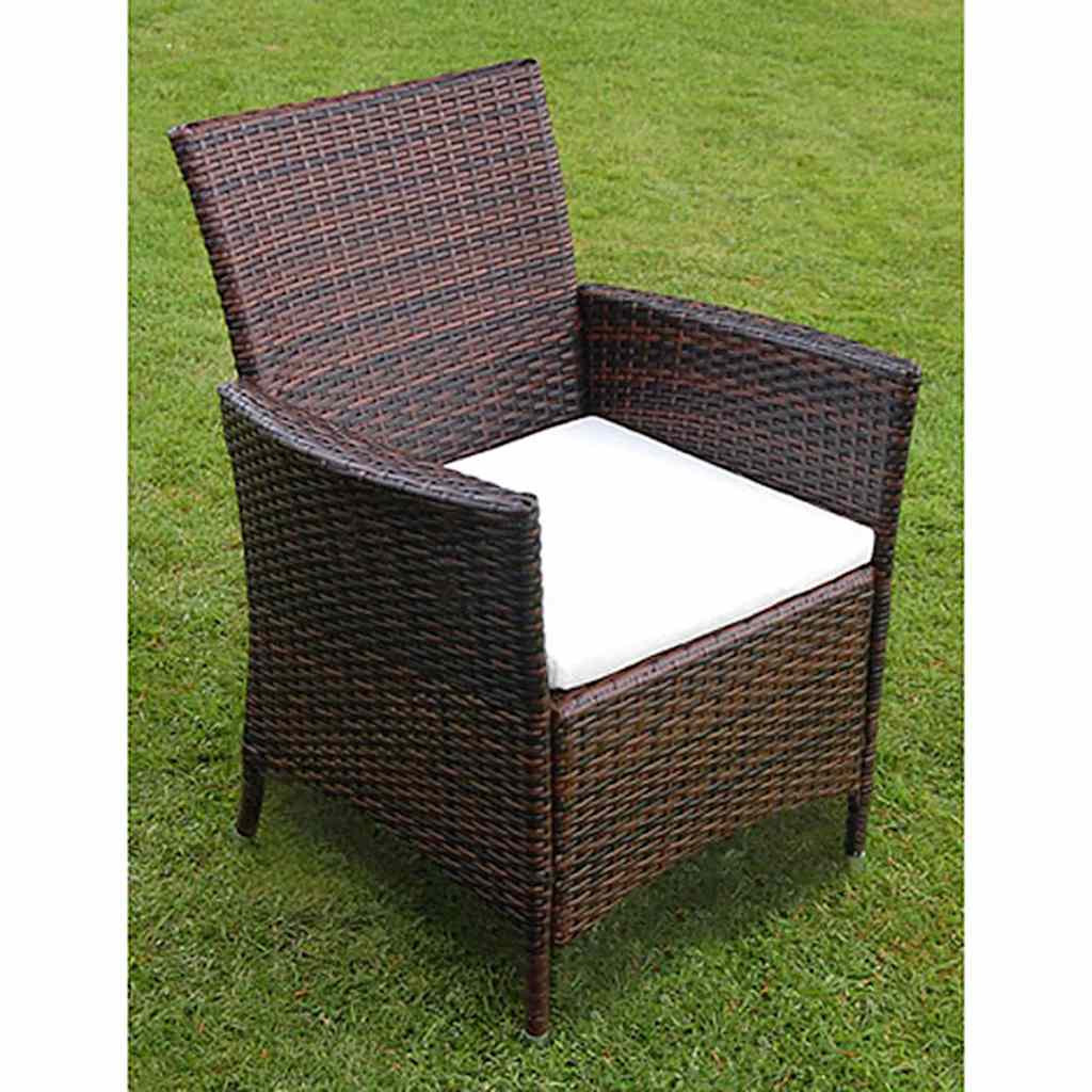 7 Piece Patio Dining Set with Cushions Poly Rattan Brown