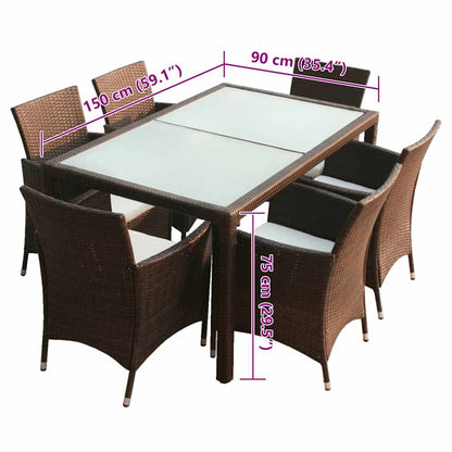 7 Piece Patio Dining Set with Cushions Poly Rattan Brown