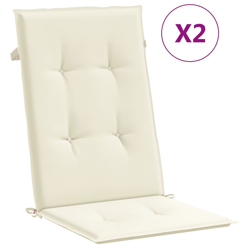 Garden Highback Chair Cushions 2 pcs Cream 47.2"x19.7"x1.2" Fabric