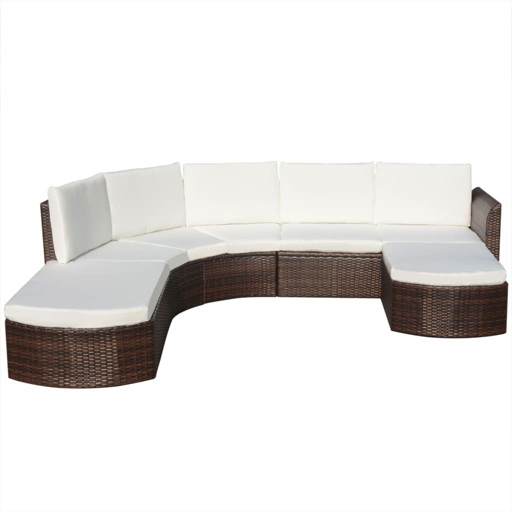 4 Piece Patio Lounge Set with Cushions Poly Rattan Brown