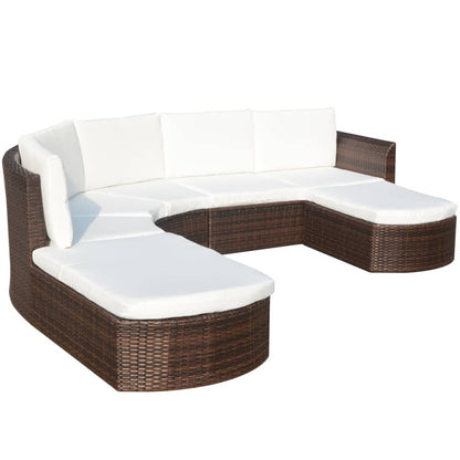 4 Piece Patio Lounge Set with Cushions Poly Rattan Brown