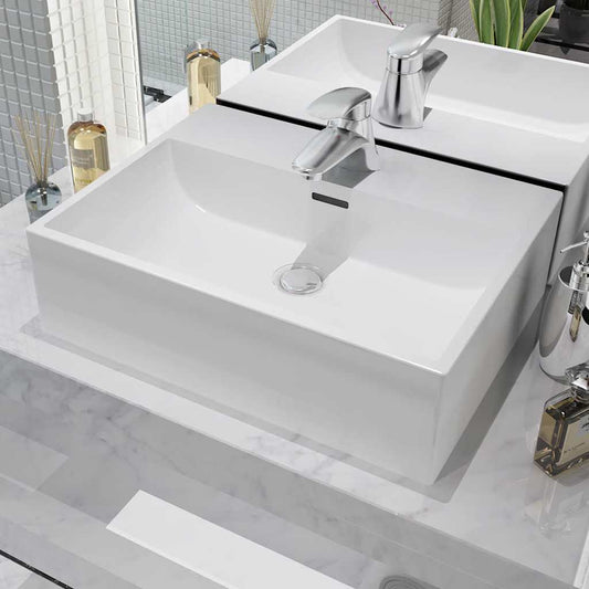 142346 vidaXL Basin with Faucet Hole Ceramic White 51,5x38,5x15 cm