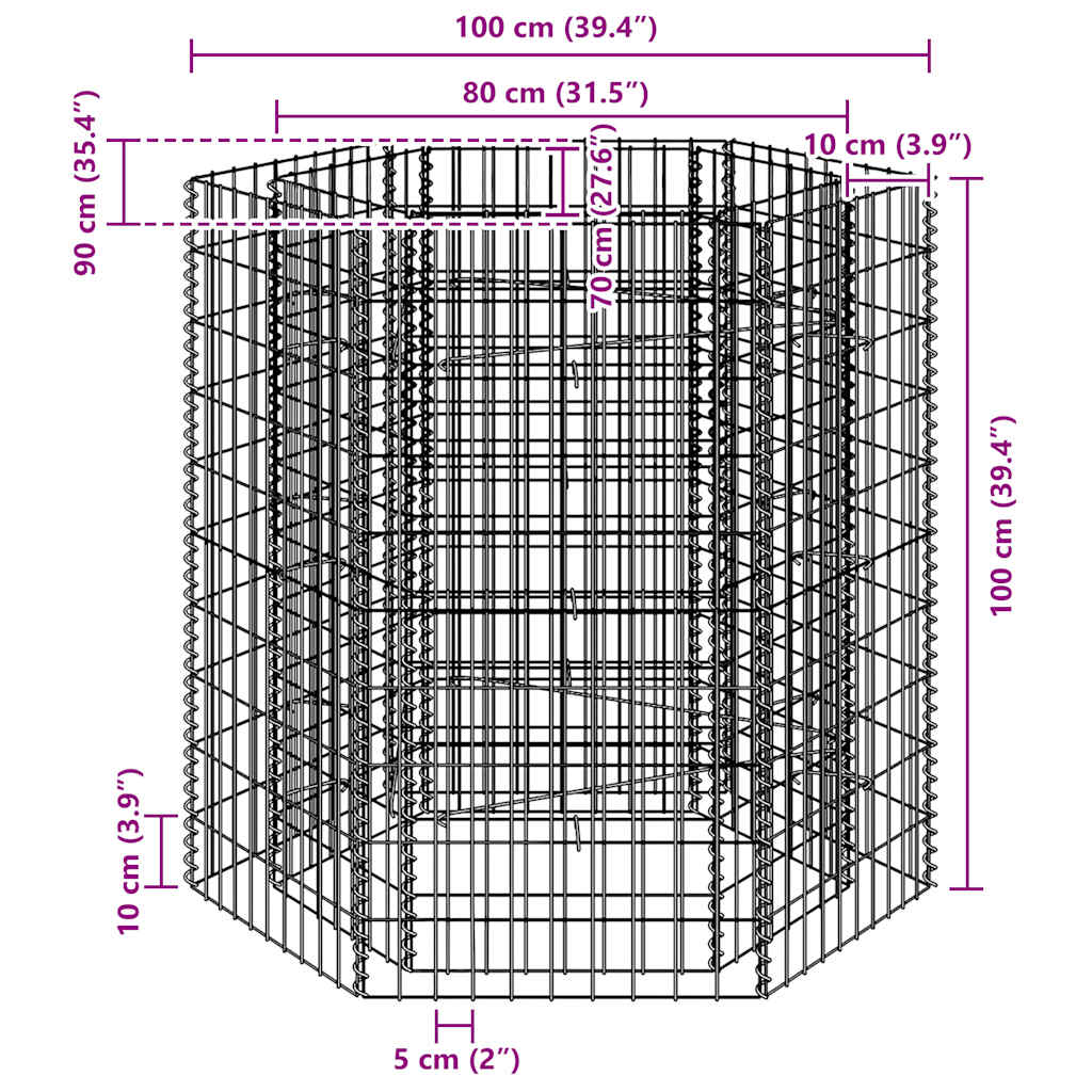 Gabion Raised Bed Silver Galvanized Steel 39.4 x 35.4 x 39.4 in