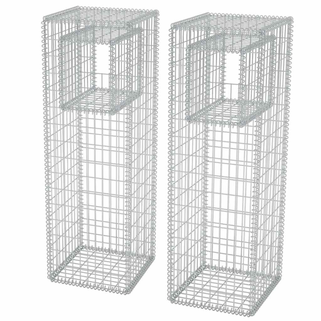 142542 vidaXL Gabion Basket Posts/Planters 2 pcs Steel 50x50x160 cm
