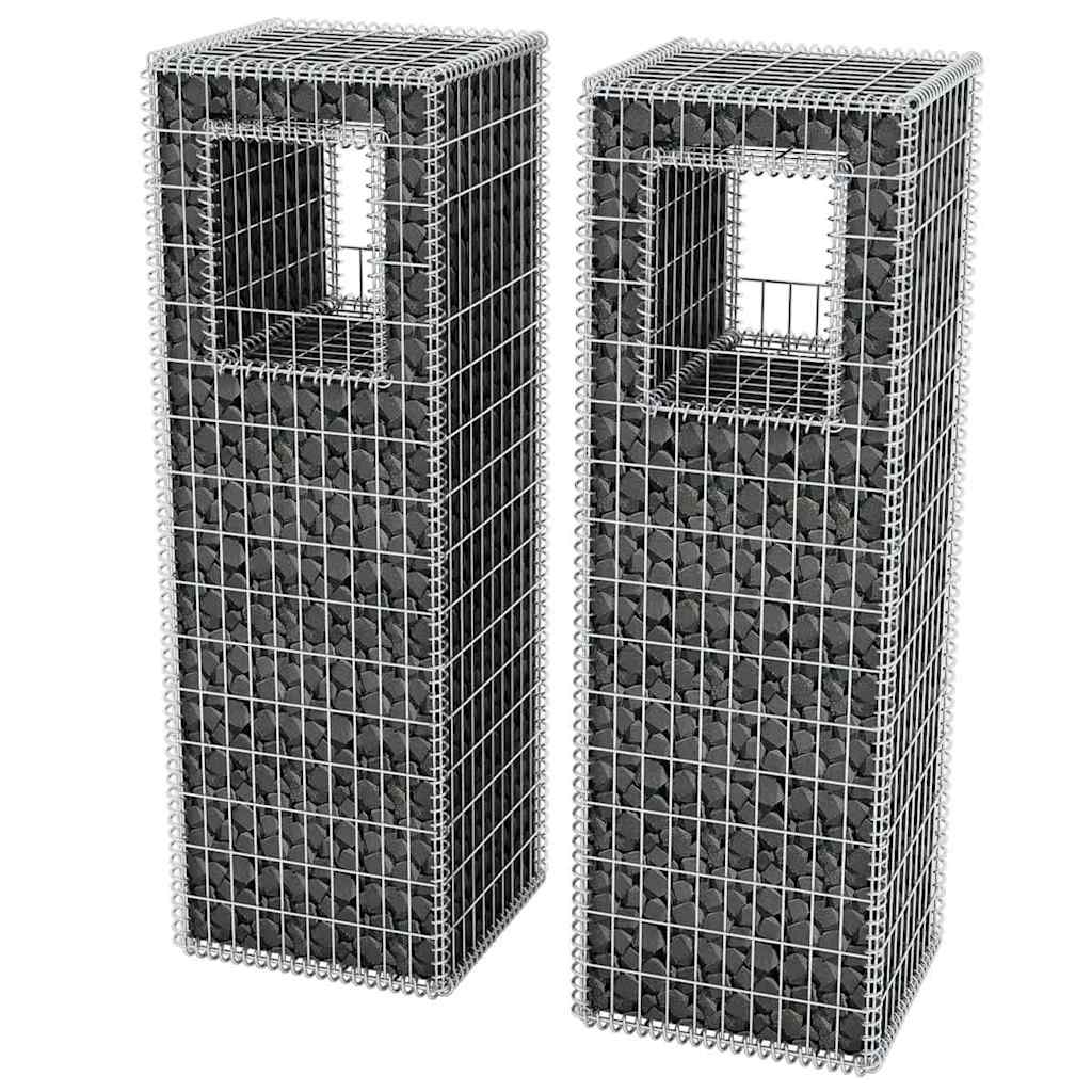 142542 vidaXL Gabion Basket Posts/Planters 2 pcs Steel 50x50x160 cm