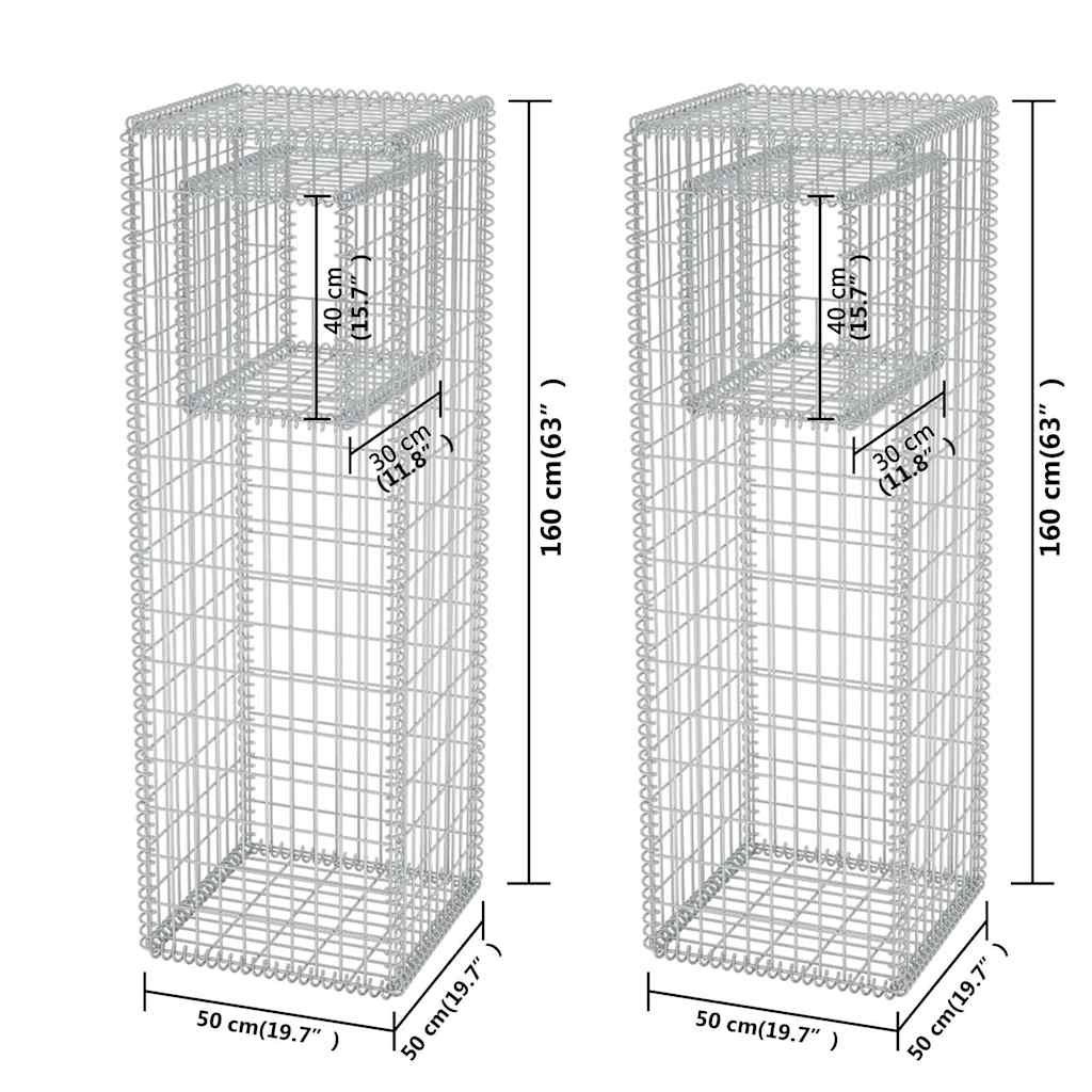 142542 vidaXL Gabion Basket Posts/Planters 2 pcs Steel 50x50x160 cm