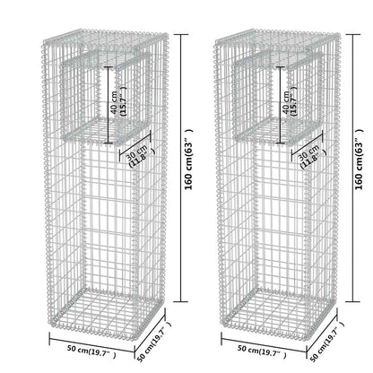 142542 vidaXL Gabion Basket Posts/Planters 2 pcs Steel 50x50x160 cm