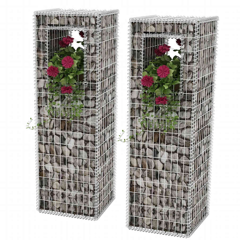 142542 vidaXL Gabion Basket Posts/Planters 2 pcs Steel 50x50x160 cm
